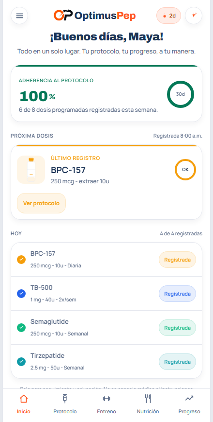 The OptimusPep home dashboard on iPhone