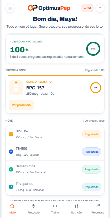 The OptimusPep home dashboard on iPhone